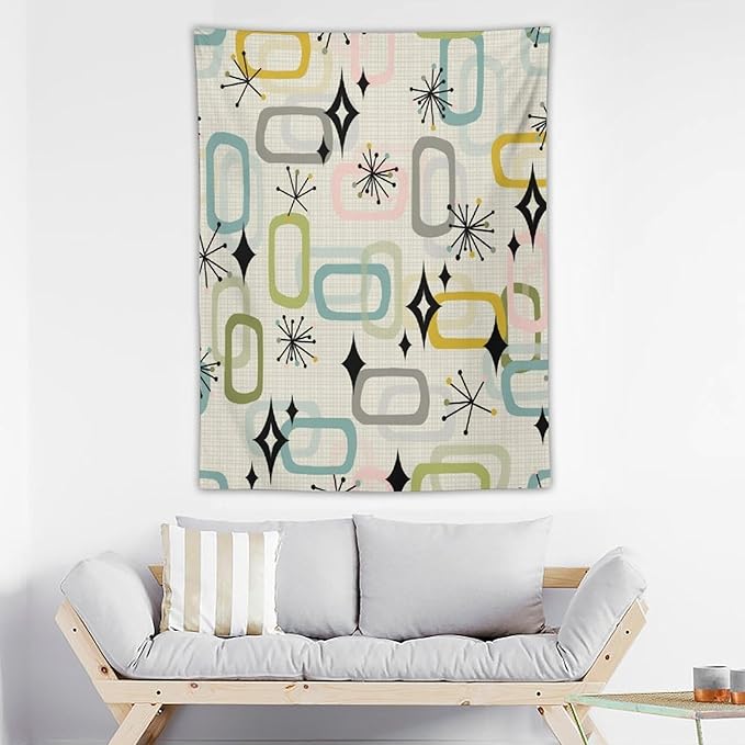 ICMOLYYENLO Boho Medieval Cat Tapestry, Abstract Atomic Starburst Geometric Aesthetic Art Wall Hanging For Bedroom Living Room Dormitory 60x80 Inches-Ruum Studio Home