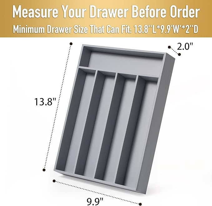 Bamboo Silverware Holder - Drawer Organizer with 5 Slots (Gray)-Ruum Studio Home