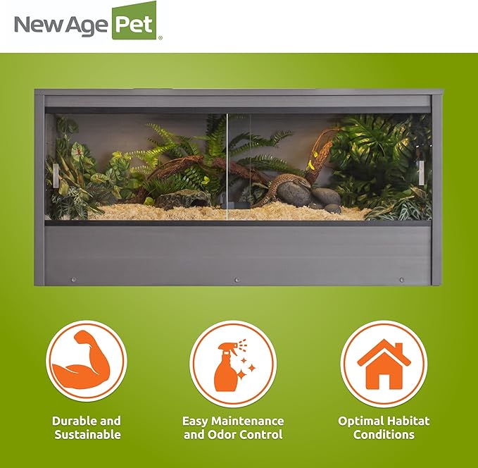 New Age Pet ECOFLEX 48-Inch Mojave Reptile Lounge in Grey- Durable Wood Plastic Composite Habitat with Vented Side Panels, Removable Sliding Glass Doors & Lock, Easy Assembly-Ruum Studio Home