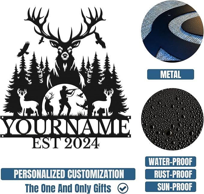 Personalized Deer Forest Name metal Signs,Custom Shed Metal Wall Decor,Black Deer Metal Wall Art Decor,Deer Home Metal Signs Plaques,Outdoor wall Decorative Signage (Style D)-Ruum Studio Home