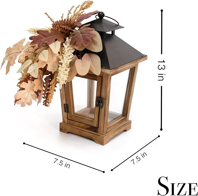 Fall Themed Decorative Wooden Hurricane Candle Lantern - Candle Holder Fall Decor for Home Farmhouse Indoor Outdoor Table Shelf - 14" Tall-Ruum Studio Home