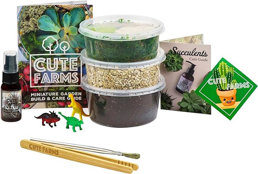 Cute Farms Terrarium Starter Kit | Moss, Vermiculite, Soil, Pebbles, Plant Food, Finishing Tools, Build and Care Guide | DIY Succulent Terrarium for Adults and Kids (Small)-Ruum Studio Home