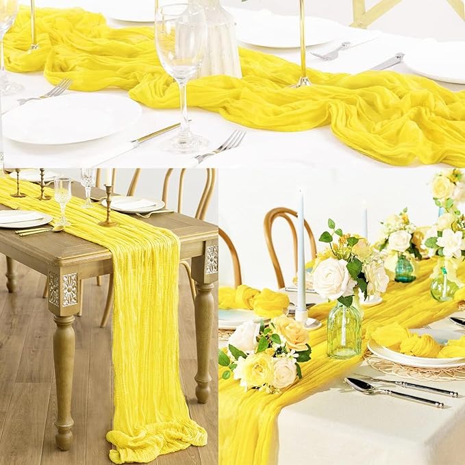 12 Pack Yellow Cheesecloth Table Runner 20 x 120 Inch Long Rustic Gauze Cheese Cloth Table Runner for Wedding 10FT Bridal Baby Shower Table Decorations Boho Fabric Sheer Birthday Party Table Decor-Ruum Studio Home