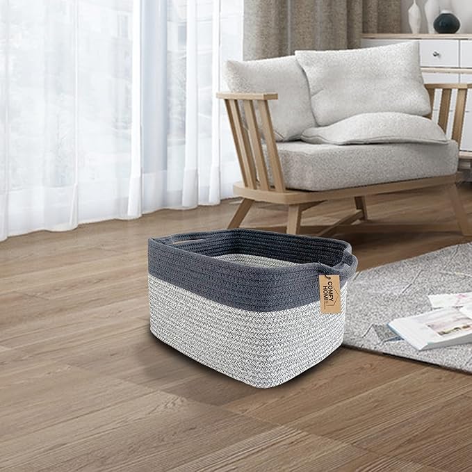 COMFY-HOMI Cotton Rope Woven Basket with Handles for Shelves,Toys,Book, Cloth Storage Baskets Bin for Organizing-13.5"x11"x9.5" Toy Decorative Organizer for Living Room, Bathroom-Light Grey-Ruum Studio Home