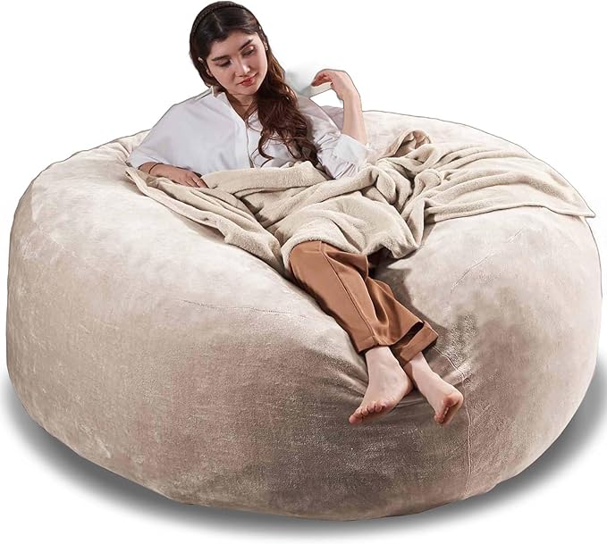 6FT,Oversized Bean Bag Chairs for Adults,Giant beanbag with Filler Included，Fluffy Memory Foam,Soft and Comfy Corduroy Fabric,Gaming Chairs Suitable for Living Room and Bedroom (Apricot, 6 Foot)-Ruum Studio Home