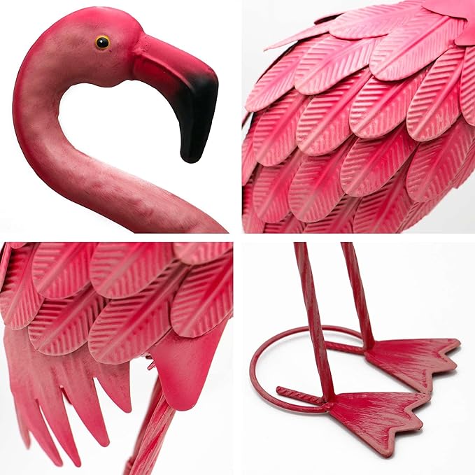 YOUKI Metal Yard Art Flamingo Decor Pink Flamingos for Yard Garden Statues Red Flamingo Yard Art Outdoor Sculptures for Outside Home Patio Lawn Ornaments Backyard Decor, Set of 2-Ruum Studio Home