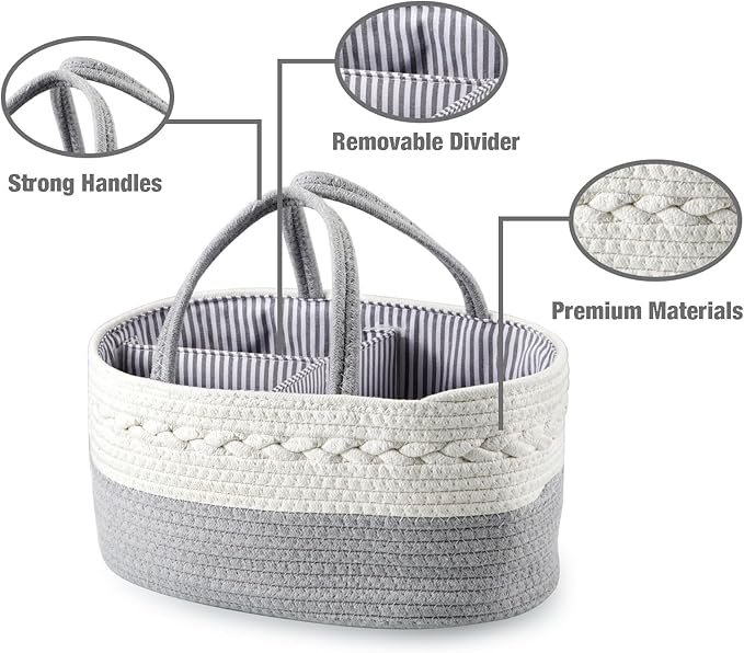 PandaEar Baby Diaper Caddy Organizer for Boys Girls, Portable Baby Diaper Basket, Travel Cotton Rope Diaper Caddy Change Organizer for Baby Shower Gifts Newborn Infants-Ruum Studio Home