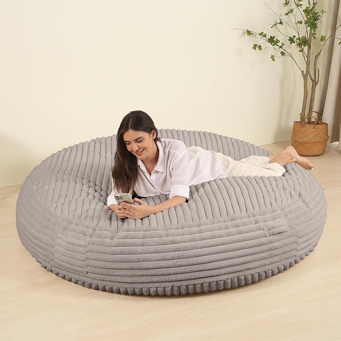 Memory Foam Bean Bag Chair, Bean Bag Bed with Fluffy Removable Cover, for Living Room Bedroom, 6FT Grey-Ruum Studio Home