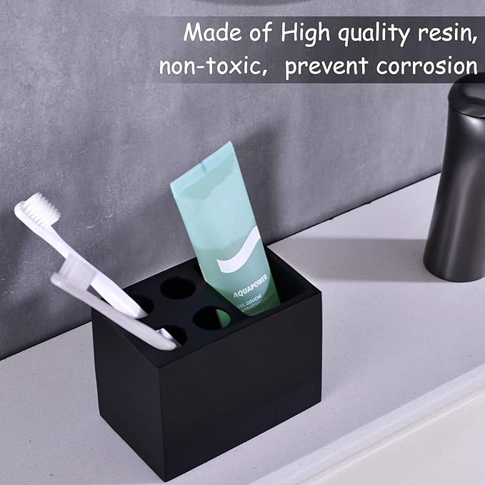 Resin Black Toothbrush Holder JINCROP, 5 Slots Toothbrush Holder Matte Black Bathroom Storage Stand Dispenser Organizer Set for Toothbrushes, Make-up Brushes and More, (Matte Black)-Ruum Studio Home