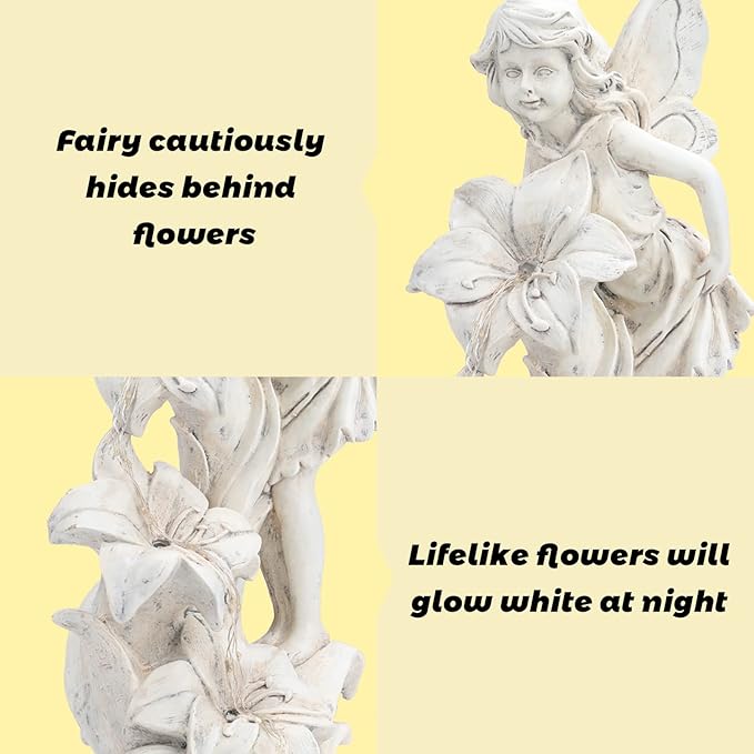 Angel Garden Statue Outdoor, Solar Powered Resin Garden Sculptures Fairy Angel Statues Waterproof LED Lights Yard Art Decorations for Outside Patio Lawn Ornament Gardening Gifts-Ruum Studio Home