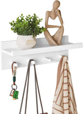Wood Coat Hook with Wall-Mounted Shelf,15.75in Entryway Wall Hanging Shelf,for Bathroom, Kitchen,Coat Towel Key Organizer White YD-WS0240W-Ruum Studio Home