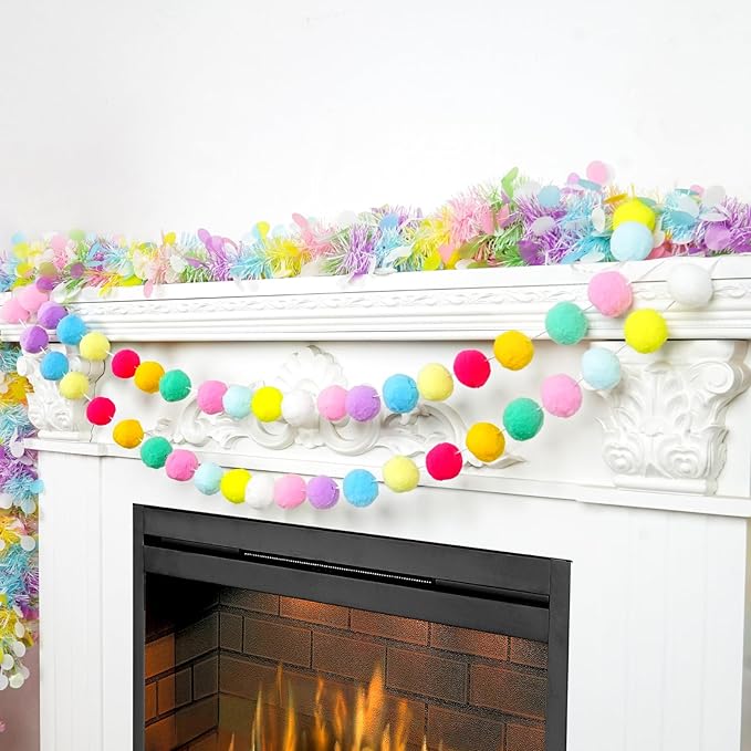 TBD Decor 2pk Pom Pom Garland Easter Decorations 13FT Colorful Large Felt Ball Spring Garland Easter Tree Decorations for Mantle,Indoor Holiday Wedding Birthday Party Supplies-Ruum Studio Home