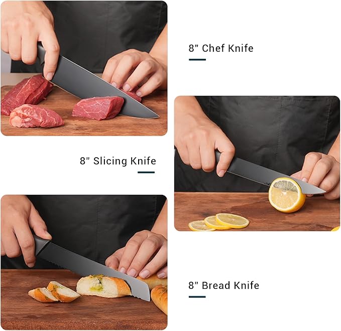 Zhang Xiao Quan Since 1628 15-Piece Kitchen Knife Block Set with Sharpening Steel Knive Set Ergonomic Handle Dishwasher Safe(Black)-Ruum Studio Home