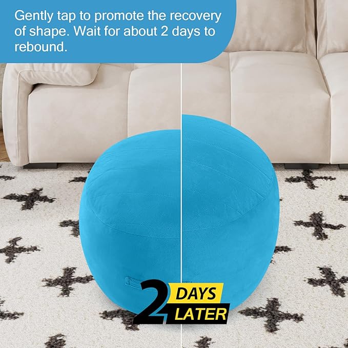 MeMoreCool Round Stuffed Pouf Ottoman Foot Rest, Floor Pouf Foot Stool with Soft Foam Chunk Filling, Small Round Ottoman Footstool Circle Footrest for Living Room, Blue-Ruum Studio Home