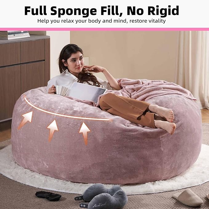 6FT,Oversized Bean Bag Chairs for Adults,Giant beanbag with Filler Included，Fluffy Memory Foam,Soft and Comfy Corduroy Fabric,Gaming Chairs Suitable for Living Room and Bedroom (Pink, 6 Foot)-Ruum Studio Home