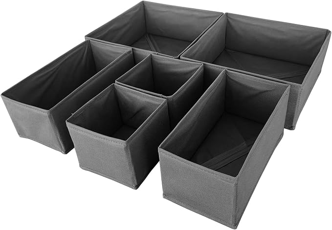 6 Pack Drawer Organizers for Clothing,Fabric Foldable Closet Organizers and Storage Dresser Drawer Dividers Storage Basket Bins for Clothes,Socks,Scarves,Ties,Underwear,Towels-Ruum Studio Home