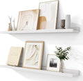 Solid Ash Wood Picture Ledge Shelf, 36 Inch Floating Shelves with Lip Set of 2, Photo Ledge Shelf Nursery Bookshelf Wall Mounted for Living Room Bedroom Decor, White-Ruum Studio Home