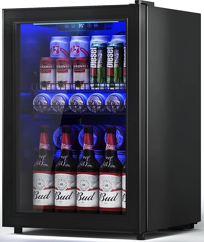2.5 Cu.Ft Wine Fridge, Mini Fridge With Glass Door, Wine Cooler Refrigerator, Beverage Drink Beer Cooler, Adjustable Shelves & Digital Temperature Display, 22 Bottle 95 Can-Ruum Studio Home