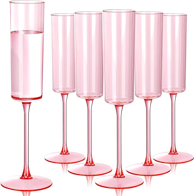 Ciaell 24 Pack Pink Plastic Champagne Flutes - Pink 6 Oz Disposable Champagne Glasses - Square Plastic Toasting Glasses for Party Birthday Anniversary Wedding-Ruum Studio Home