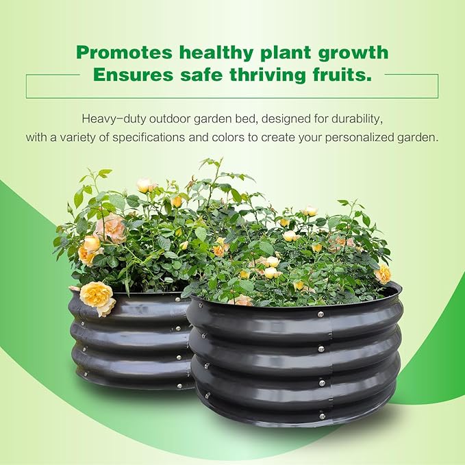 GARDMAX 2 Pack 2x2x1FT Galvanized Round Raised Garden Bed Kit, Metal Planter Boxes Outdoor with Easy Assembly, Large Garden Bed for Vegetables, Fruits, Flower, Herbs Dark Gray-Ruum Studio Home