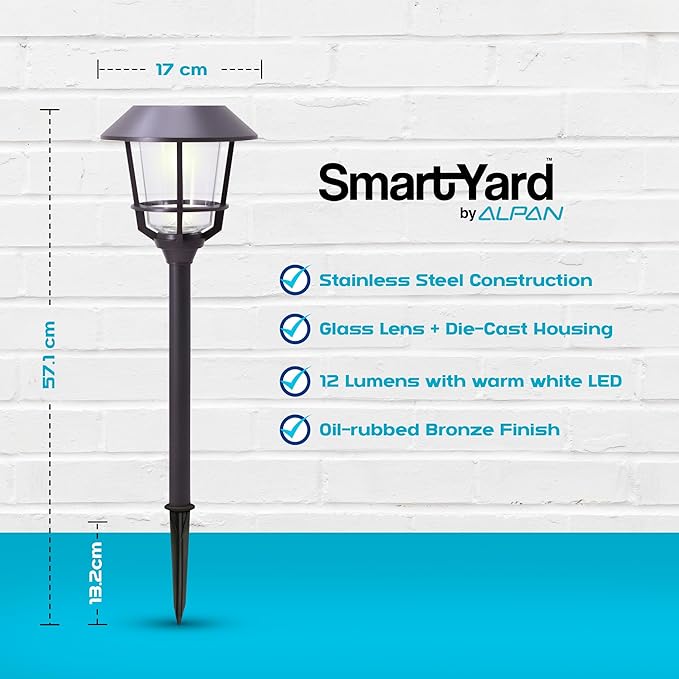 Solar LED Path Lights 4 Pack – 12 Lumens, Warm White, Oil-Rubbed Bronze, Solar Powered, Stainless Steel, Weather-Resistant for Garden, Walkway, Patio-Ruum Studio Home