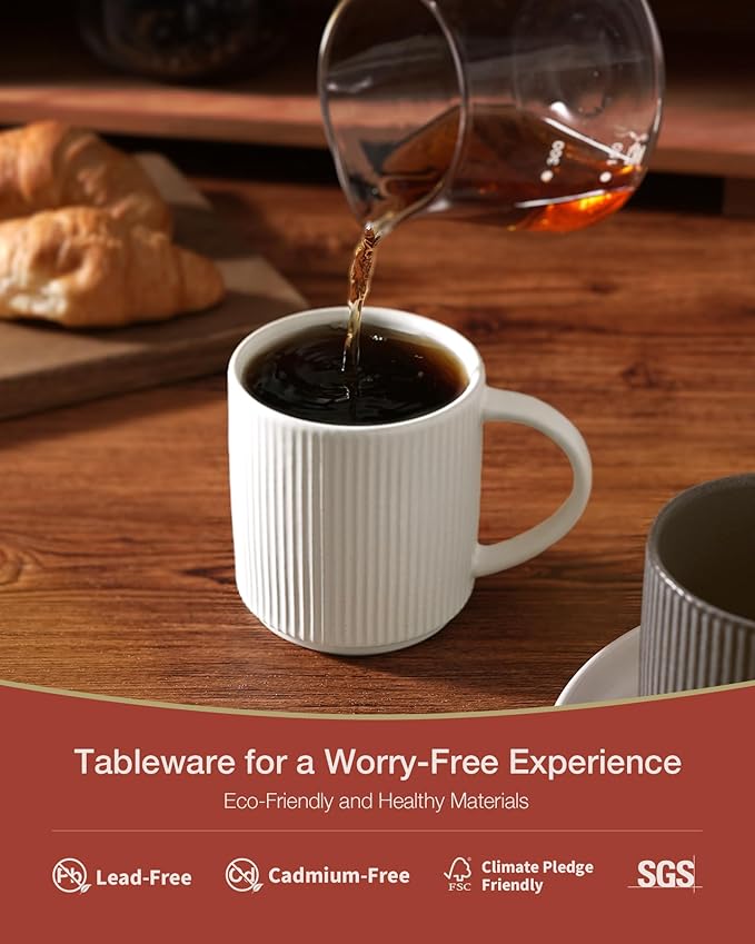 famiware Coffee Mug Set for 4, Star 12 oz Catering Mugs Cup Set with Handle for Coffee, Tea, Cocoa, Milk - Ceramic Stoneware Drinkware Set, Matte White + Matte Black-Ruum Studio Home