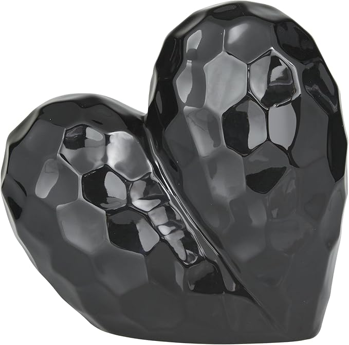 Deco 79 Porcelain Ceramic Heart Decorative Sculpture Dimensional Angled Origami Inspired Home Decor Statue, Accent Figurine 8" x 3" x 8", Black-Ruum Studio Home