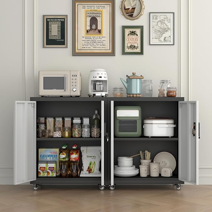 Locking Storage Cabinet,Steel Garage Cabinet with Wheels,Utility Tool Cabinet1 for Garage,Home Office and Warehouse-Ruum Studio Home