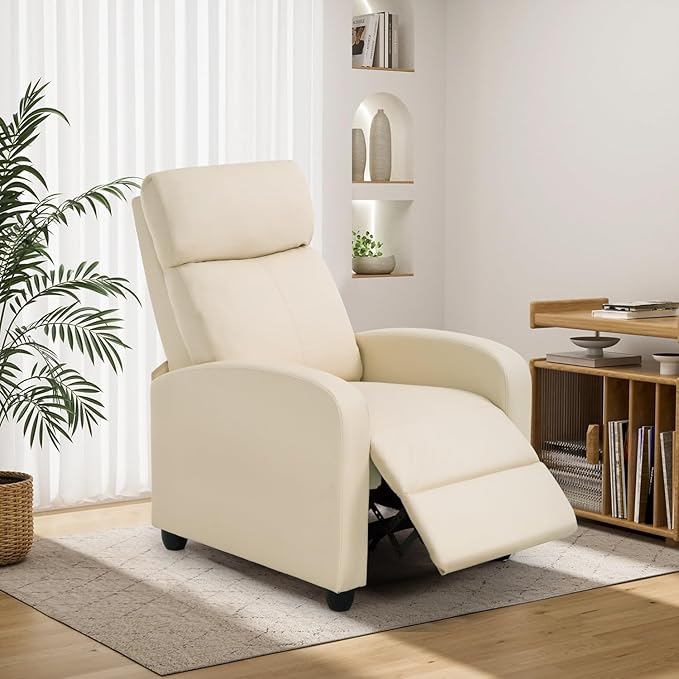 BestMassage | Recliner Chair | No Massage Function | Pu Beige | with Lumbar Support, Adjustable Push Back, Wide Armrests, Footrest & Padded Seat | Easy Assembly | for Living Room, Home Theatre-Ruum Studio Home