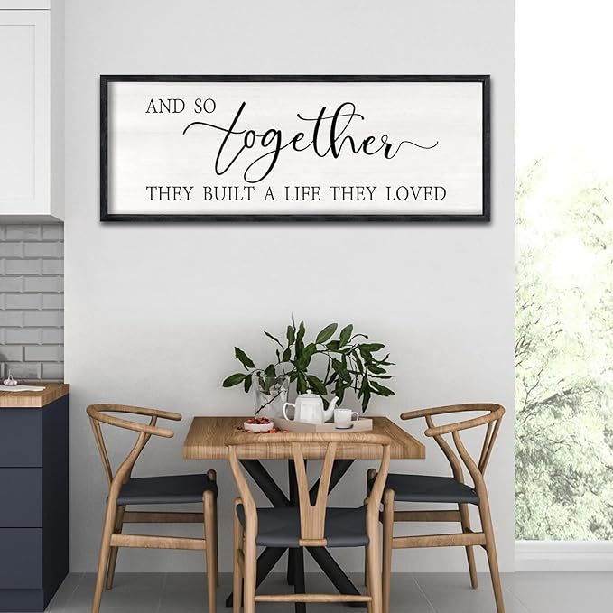 And So Together They Built A Life They Loved Sign Large Above Bed Wall Decor 32"×12" for Bedroom Over Bed Wall Art Hanging (Black)-Ruum Studio Home