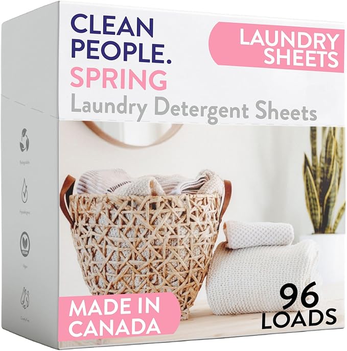 The Clean People Laundry Detergent Sheets - Laundry Soap - Ultra Concentrated, Recyclable Packaging, Stain Fighting - Spring Scent, 96 Pack-Ruum Studio Home