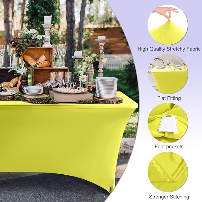 ABCCANOPY 6 FT Yellow Spandex Table Cover Stretch Fitted Wrinkle Resistant Tablecloth Reuse for Rectangular Folding Table Patry Event Wedding Banquet-Ruum Studio Home
