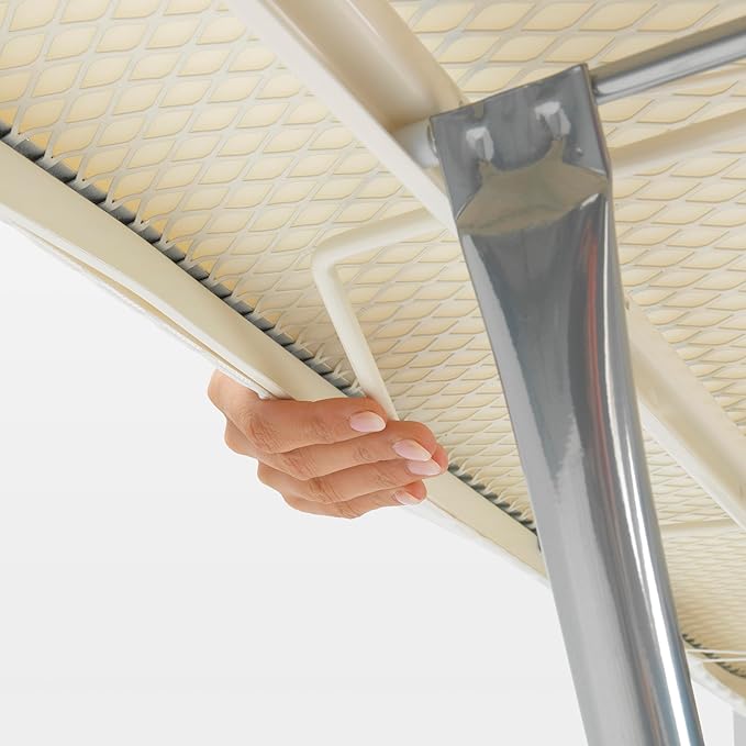 Brabantia Size C Ironing Board (49 x 18in) 7 Height Options, Adjustable Steam Iron Rest Holder & Linen Rack (Ecru) Non-Slip Feet, Anti-Collapse Child Locks-Ruum Studio Home