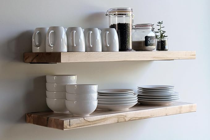 Urban Legacy Deep Floating Shelves | Wormy Maple with Furniture Grade Clear Coat | Low Profile Brackets | Set of 2 (48" x 11" x 2")-Ruum Studio Home