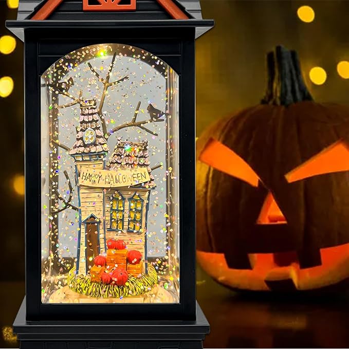 Halloween Snow Globe Lantern with 6 Hour Timer,Halloween Decorations Indoor for Home,Halloween Decor,USB or Battery Powered for Halloween Lanterns,Halloween Spooky Town-Ruum Studio Home