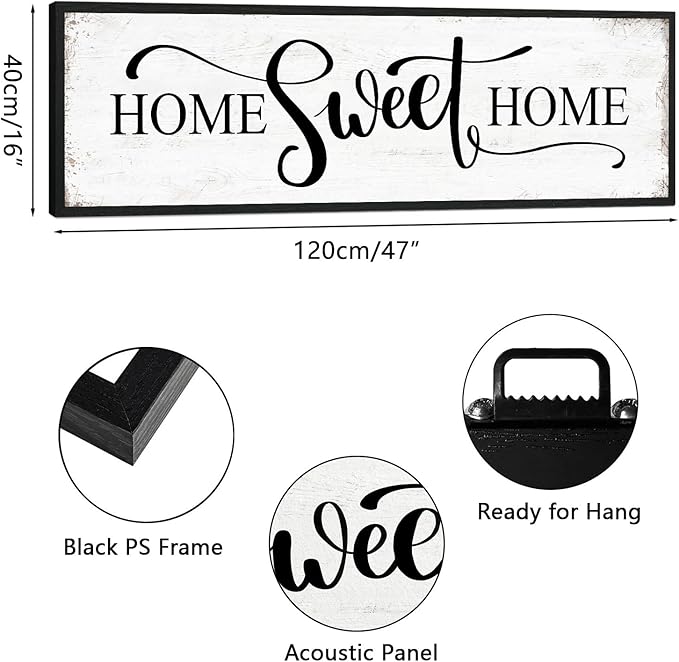 HLJ ART Home Sweet Home Wall Decor Above Bed 16"x48" Framed Large Bedroom Signs Decor for Master Family Room Living Room Dining Room,Modern Farmhouse Ructic Home Sign Behind Couch Wall Decor-Ruum Studio Home