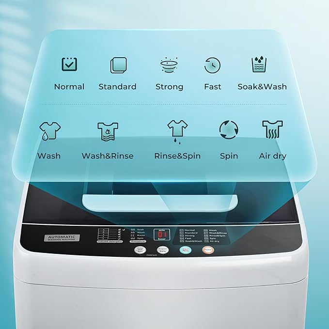 Euhomy 1.03cu.ft Portable Washer, 8.8LBS Capacity Small Portable Washing Machine with 10 Programs 5 Water Levels, Drain Pump and LED Display,Compact Washer for Apartments, RVs, Homes, Light Gray-Ruum Studio Home