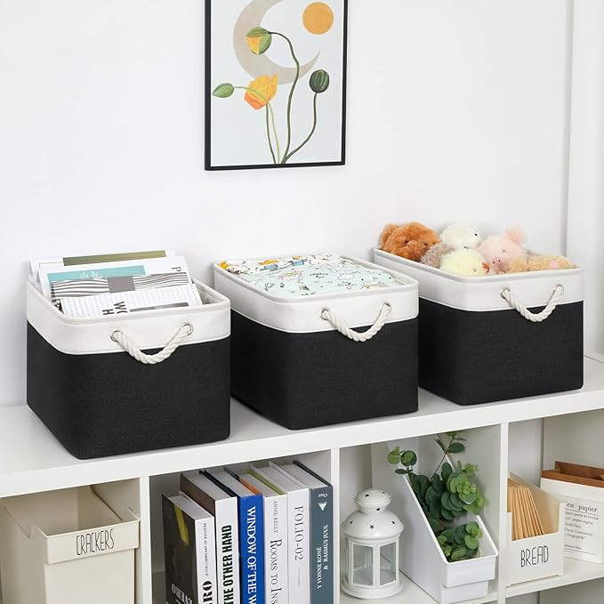 Bidtakay Black Storage Baskets for Shelves [3-pack] Collapsible Organizer Baskets for Laundry Storage 15 X 11 X 9.5 Inches Dog Toy Bins Fabric Storage Bins for Bedroom Home Storage-Ruum Studio Home