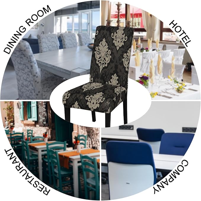 JQinHome Dining Chair Slipcover, High Stretch Removable Washable Chair Seat Protector Cover Set of 6,Chair Covers for Dining Room, Kitchen,Home Party,Wedding Ceremony(Luxe Black, 6PC)-Ruum Studio Home