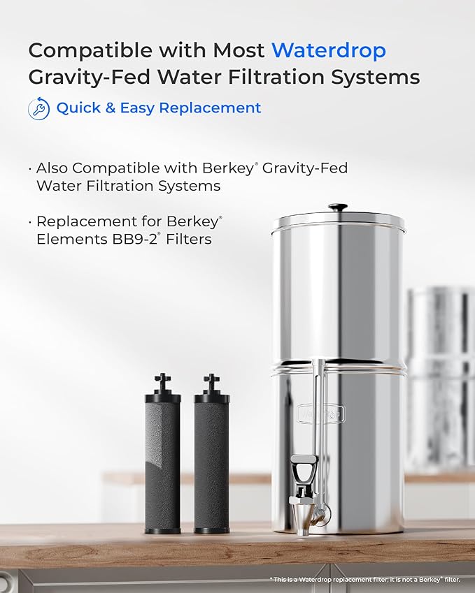 [New Upgraded Ultrafiltration] Waterdrop Black Water Filter, Replacement for Berkey® BB9-2® Black Purification Elements, Berkey® Gravity Water Filter System, 2 Pack-Ruum Studio Home
