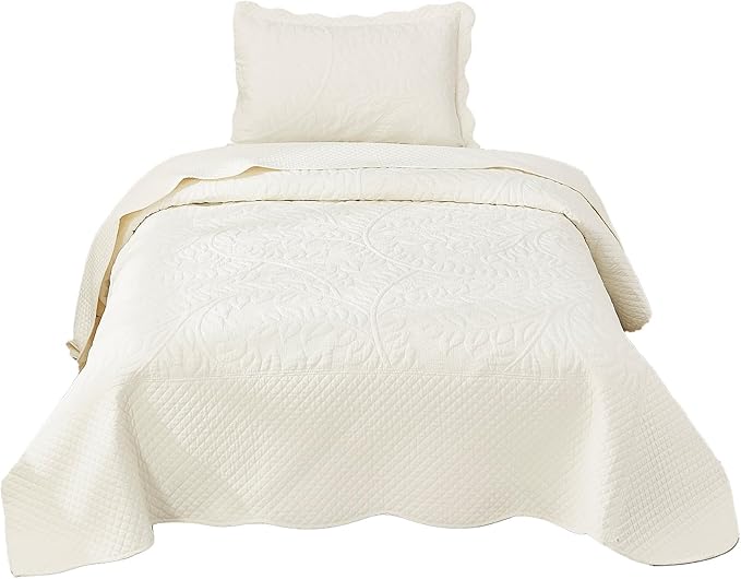 MarCielo 3-Piece 100% Cotton Oversized Bedspread Lightweight Quilt Coverlet Embroidery Farmhouse Bedding Set T0 (Bright White, Twin (68"x86"))-Ruum Studio Home