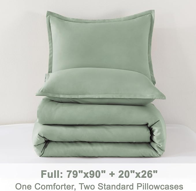 Litanika Comforter Full Size Set Sage Green, 3 Pieces Lightweight Bed Set, Solid Bedding Comforters Sets, Soft All Season Down Alternative Quilt Blanket-Ruum Studio Home
