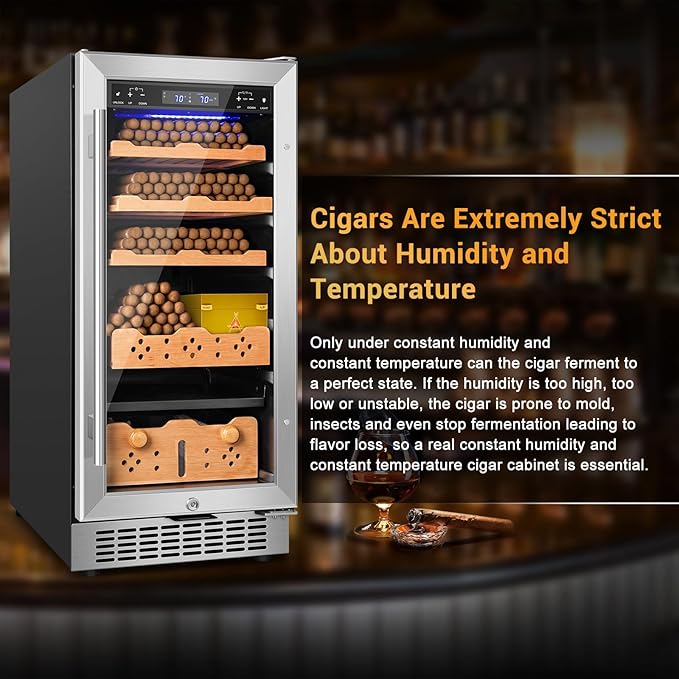 Electric Cigar Humidor,15 Inch Upgraded Large Capacity Electric Cigar Cabinet with Powerful Compressor, Digital LED Screen, Safety Lock,Smart Temperature Control,Father's Day Gift for Men-Ruum Studio Home