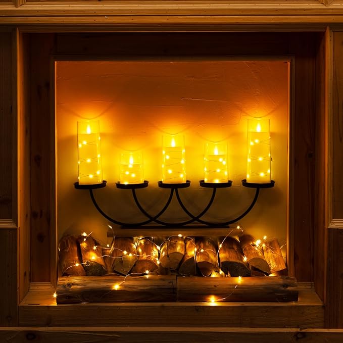 Homemory 9 Pcs Flameless Candles with Embedded Star String Fairy Lights, Battery Operated Candles, LED Candle, Fake Candles with Remote Control and Timer (Ivory)
