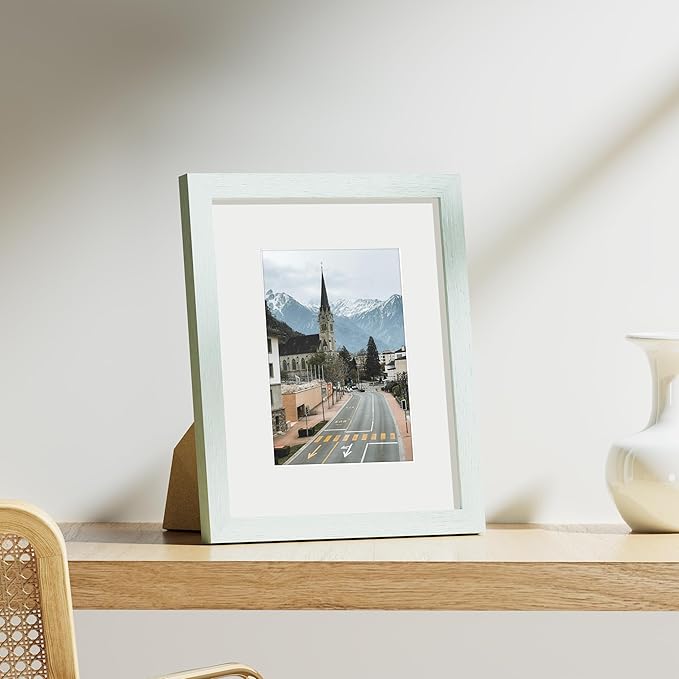Vittanly 8x10 Picture Frames Set of 9, Shatter Resistant Plexiglass, Display 5x7 Pictures with Mat or 8x10 without Mat, Photo Frames for Wall or Tabletop, Engineered Wood, Vintage Green-Ruum Studio Home