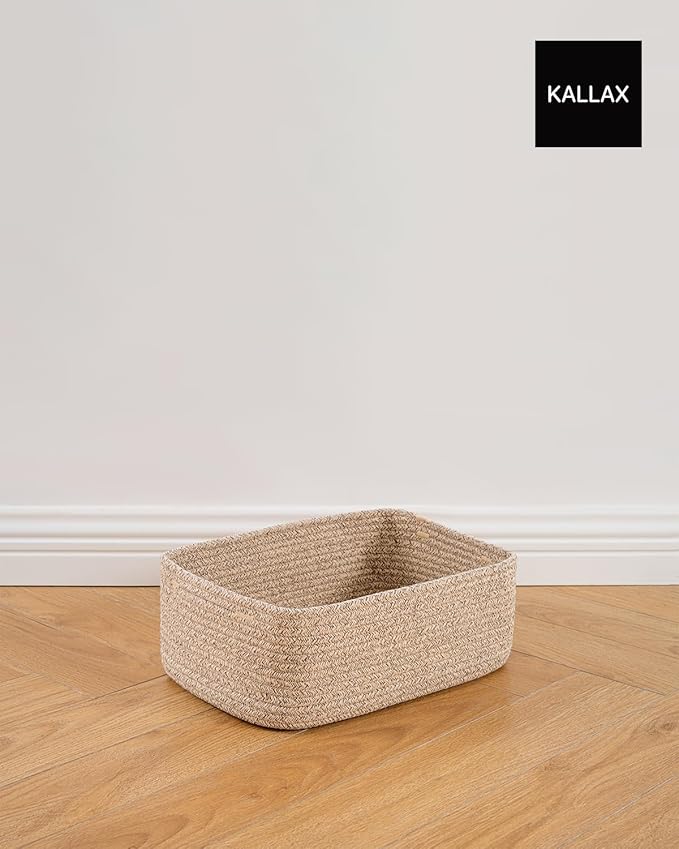 KALLAX Small Woven Basket, 13.5 x 9.5 x 5 Inches, Storage Basket for Organizing, Cute Small Rope Shelf Closet Cube Storage Bins Baskets for Shelves, Dog Toy Gift Baskets Empty, 3 Packs, Mixed Brown-Ruum Studio Home