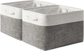 Storage Basket for Shelves - 17X15X12 inch 2 Pack Fabric Cube Storage Bin Collapsible Baskets for Organizing with Rope, Storage Box for Cloth Decorative (White & Grey)-Ruum Studio Home