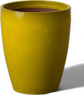 Emissary Home and Garden Bullet 11.5 in. Mustard Yellow Ceramic Round Planter (11.5 in. L x 11.5 in. W x 14 in. H) with Drainage Hole-Ruum Studio Home