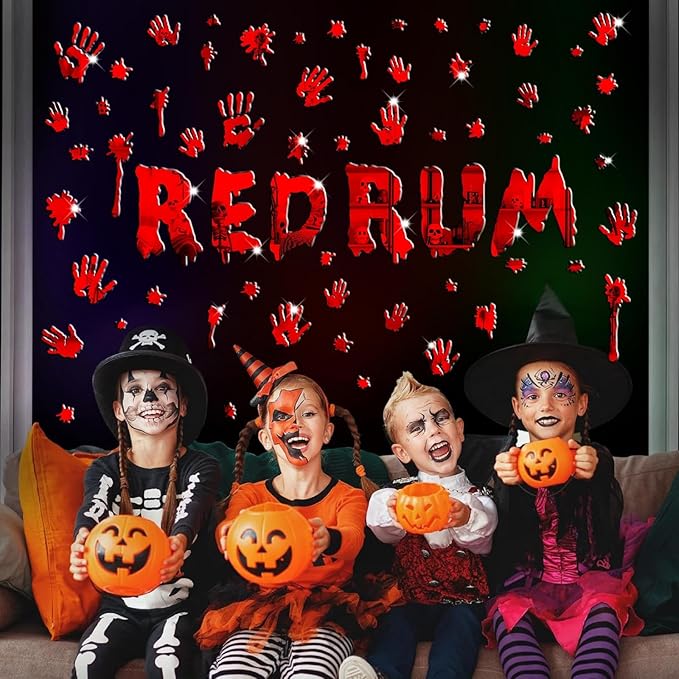Halloween Decorations Stickers for Wall Bloody Handprint Decals for Bathroom Mirror Acrylic Halloween Party Supplies Decal Peel and Stick Scary Red Blood Stickers for Haunted House Party Home Office-Ruum Studio Home