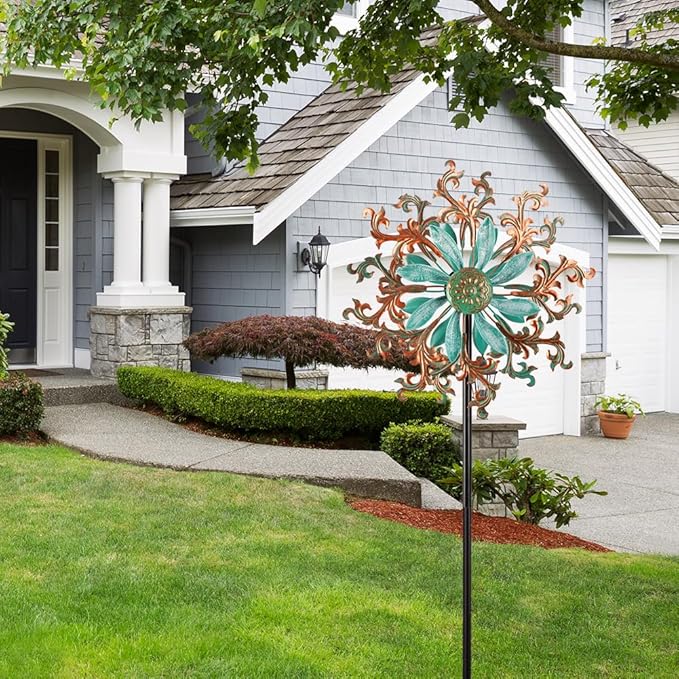 Viveta Wind Spinners Outdoor, Metal Wind Sculptures for Yard and Garden,13 * 57 "Double Windmill with Stable Stake-Ruum Studio Home